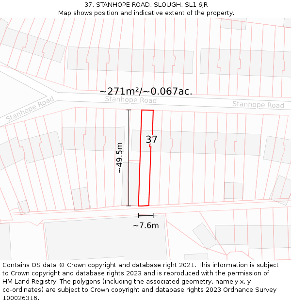 37, STANHOPE ROAD, SLOUGH, SL1 6JR: Plot and title map