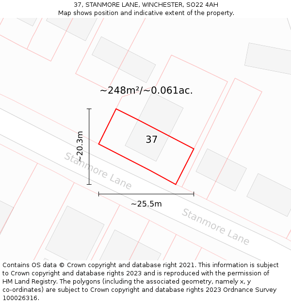 37, STANMORE LANE, WINCHESTER, SO22 4AH: Plot and title map