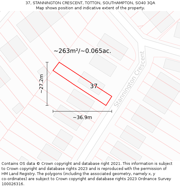 37, STANNINGTON CRESCENT, TOTTON, SOUTHAMPTON, SO40 3QA: Plot and title map