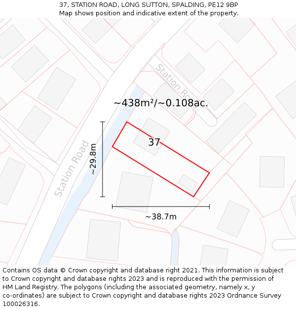 37, STATION ROAD, LONG SUTTON, SPALDING, PE12 9BP: Plot and title map