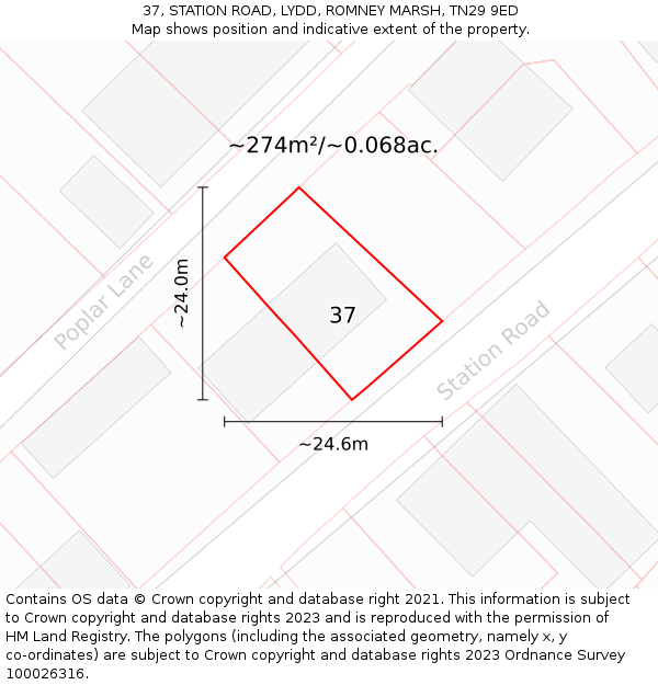 37, STATION ROAD, LYDD, ROMNEY MARSH, TN29 9ED: Plot and title map