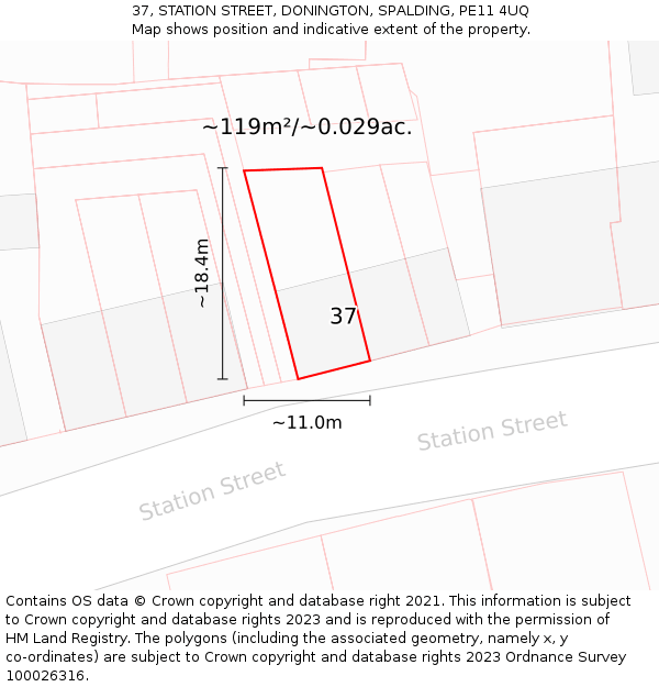 37, STATION STREET, DONINGTON, SPALDING, PE11 4UQ: Plot and title map