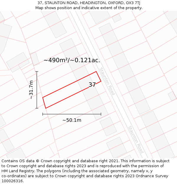 37, STAUNTON ROAD, HEADINGTON, OXFORD, OX3 7TJ: Plot and title map