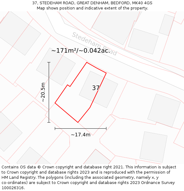 37, STEDEHAM ROAD, GREAT DENHAM, BEDFORD, MK40 4GS: Plot and title map