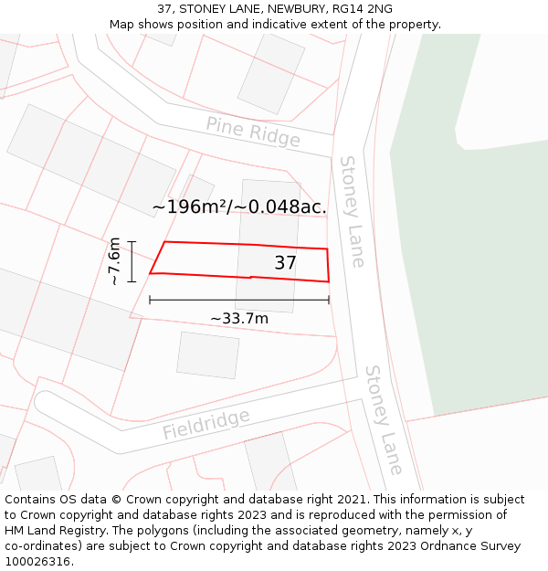 37, STONEY LANE, NEWBURY, RG14 2NG: Plot and title map