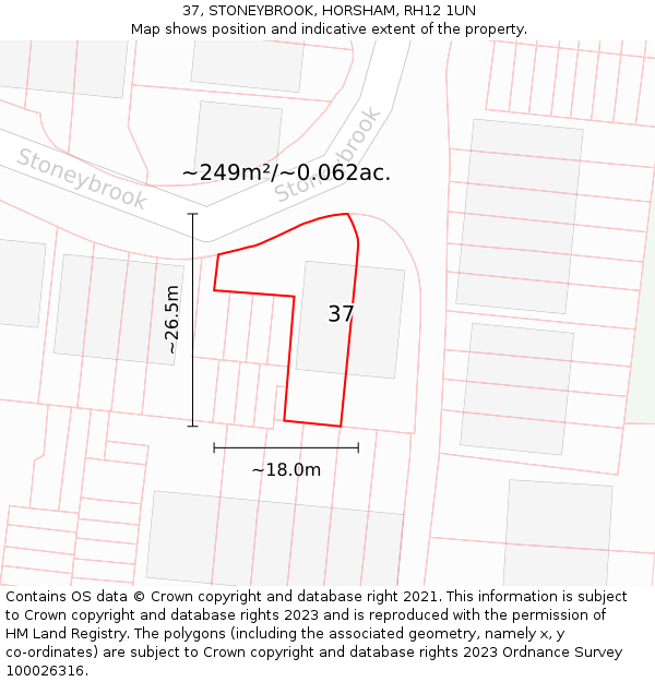 37, STONEYBROOK, HORSHAM, RH12 1UN: Plot and title map