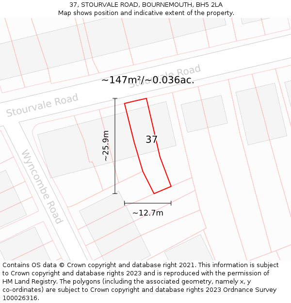 37, STOURVALE ROAD, BOURNEMOUTH, BH5 2LA: Plot and title map