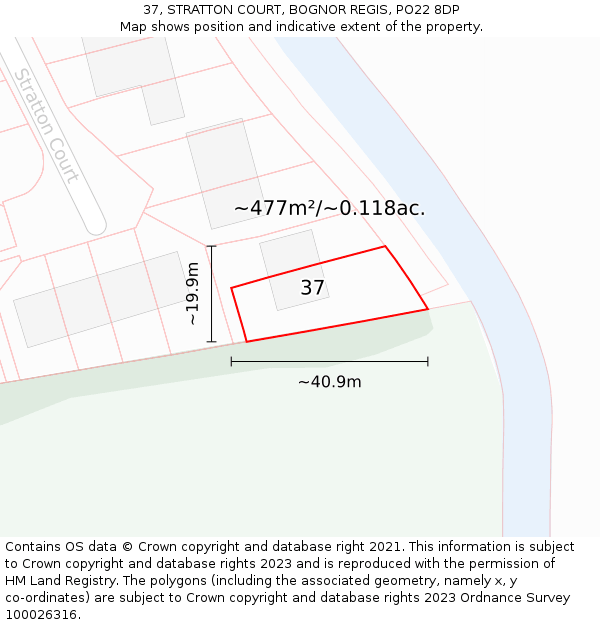 37, STRATTON COURT, BOGNOR REGIS, PO22 8DP: Plot and title map