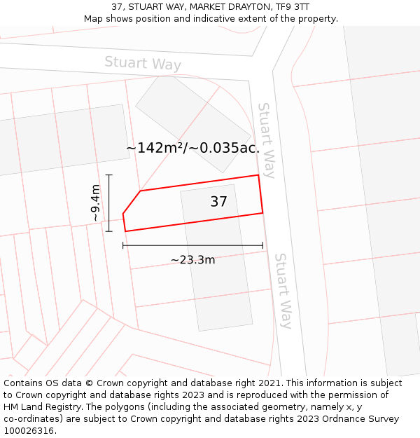 37, STUART WAY, MARKET DRAYTON, TF9 3TT: Plot and title map