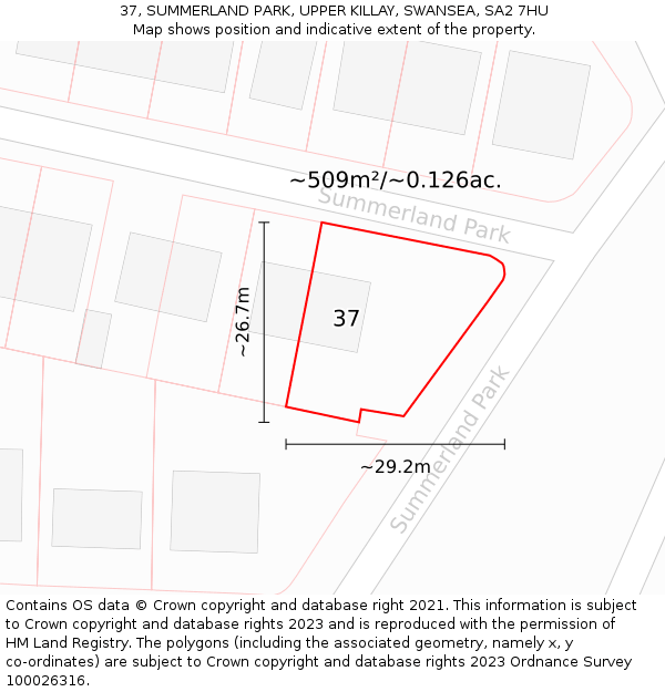 37, SUMMERLAND PARK, UPPER KILLAY, SWANSEA, SA2 7HU: Plot and title map