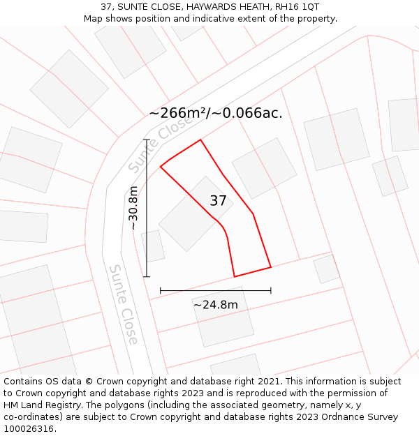 37, SUNTE CLOSE, HAYWARDS HEATH, RH16 1QT: Plot and title map