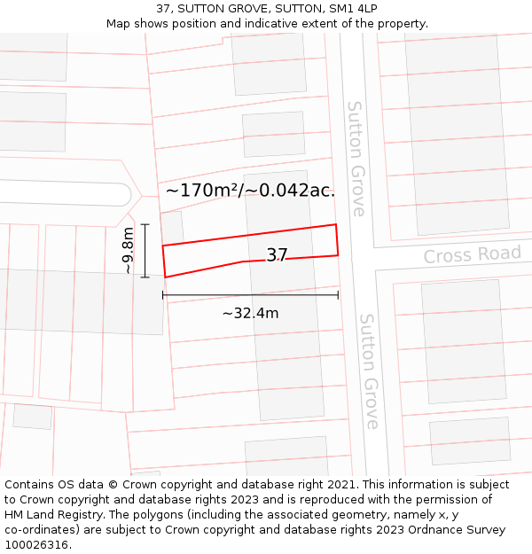 37, SUTTON GROVE, SUTTON, SM1 4LP: Plot and title map