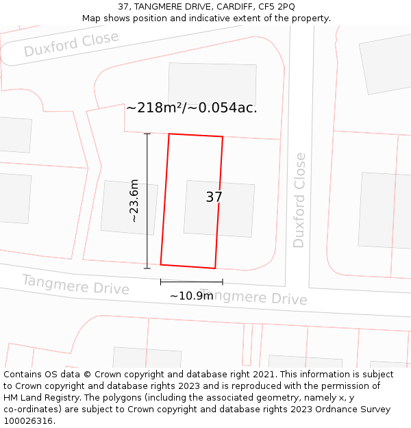 37, TANGMERE DRIVE, CARDIFF, CF5 2PQ: Plot and title map