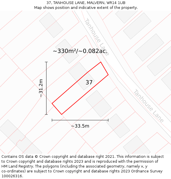 37, TANHOUSE LANE, MALVERN, WR14 1UB: Plot and title map