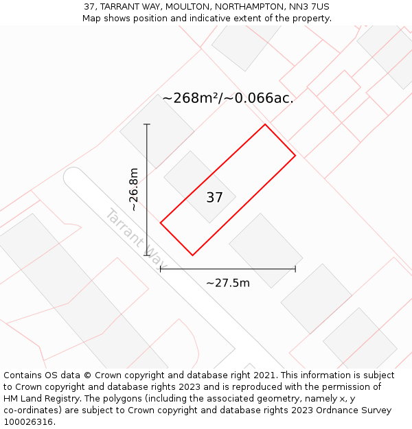 37, TARRANT WAY, MOULTON, NORTHAMPTON, NN3 7US: Plot and title map