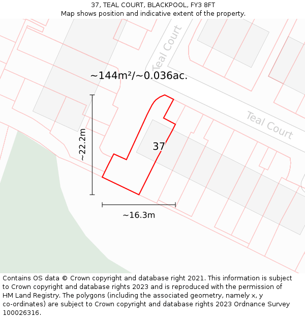 37, TEAL COURT, BLACKPOOL, FY3 8FT: Plot and title map