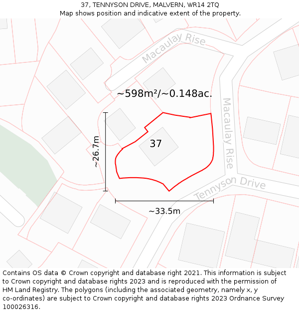 37, TENNYSON DRIVE, MALVERN, WR14 2TQ: Plot and title map