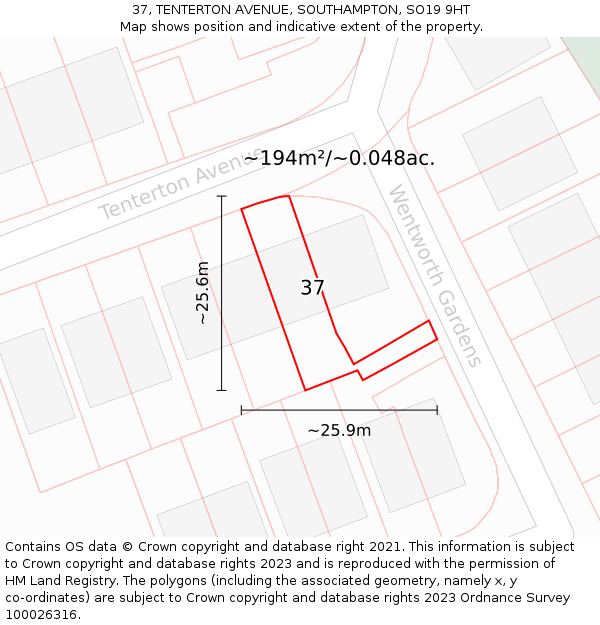 37, TENTERTON AVENUE, SOUTHAMPTON, SO19 9HT: Plot and title map