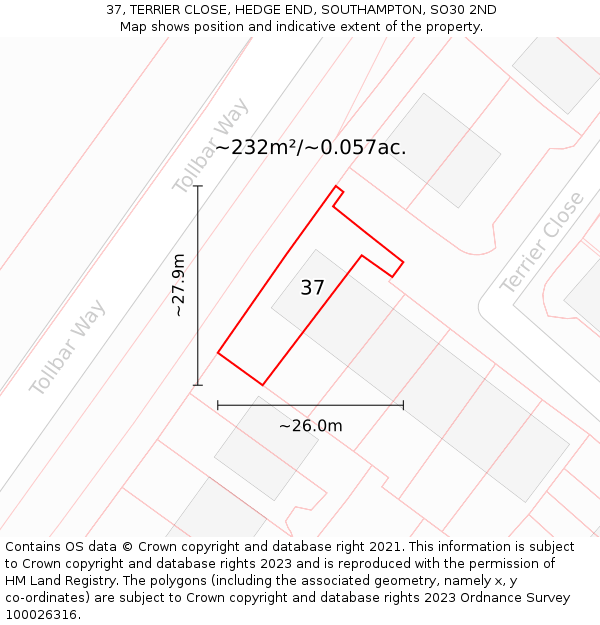 37, TERRIER CLOSE, HEDGE END, SOUTHAMPTON, SO30 2ND: Plot and title map