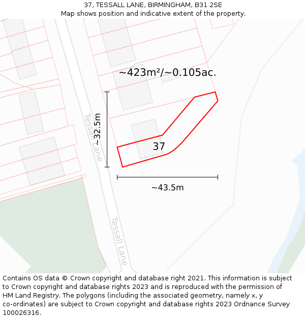 37, TESSALL LANE, BIRMINGHAM, B31 2SE: Plot and title map