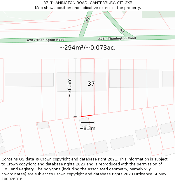 37, THANINGTON ROAD, CANTERBURY, CT1 3XB: Plot and title map