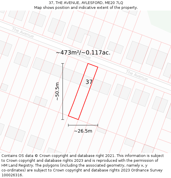 37, THE AVENUE, AYLESFORD, ME20 7LQ: Plot and title map