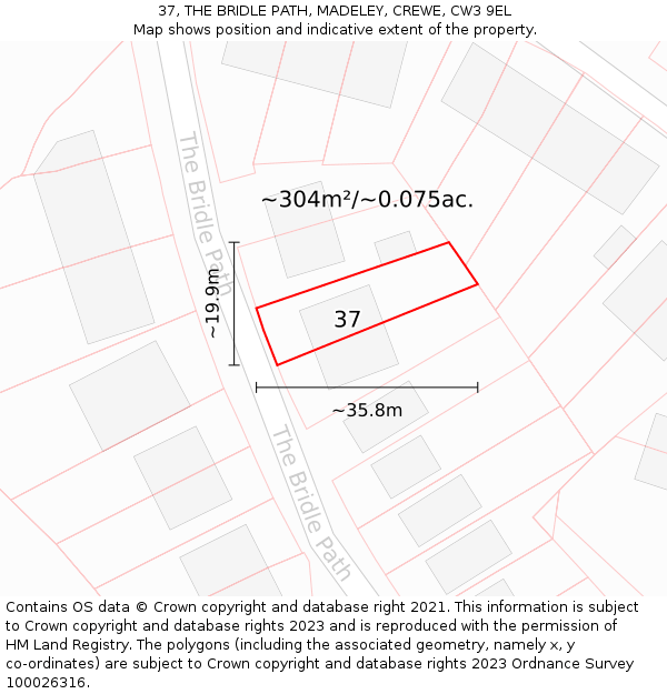 37, THE BRIDLE PATH, MADELEY, CREWE, CW3 9EL: Plot and title map