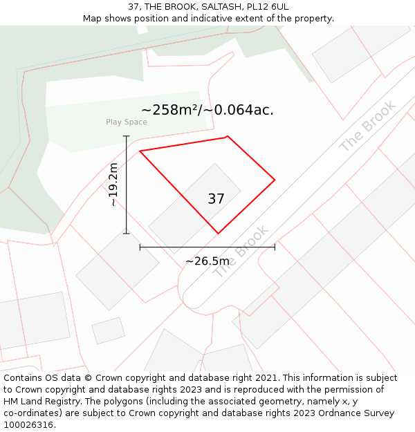 37, THE BROOK, SALTASH, PL12 6UL: Plot and title map