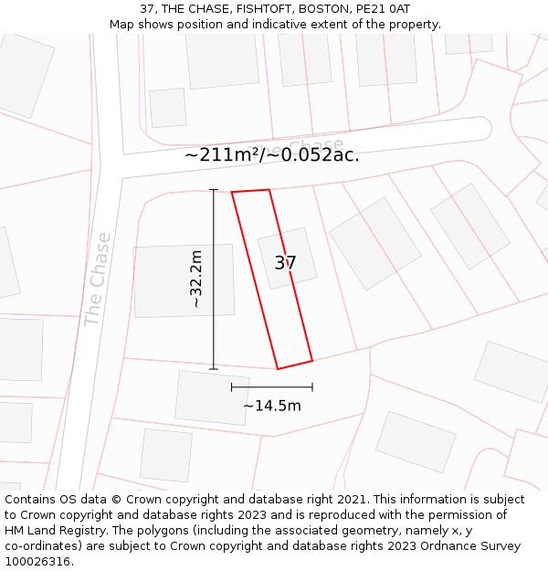 37, THE CHASE, FISHTOFT, BOSTON, PE21 0AT: Plot and title map