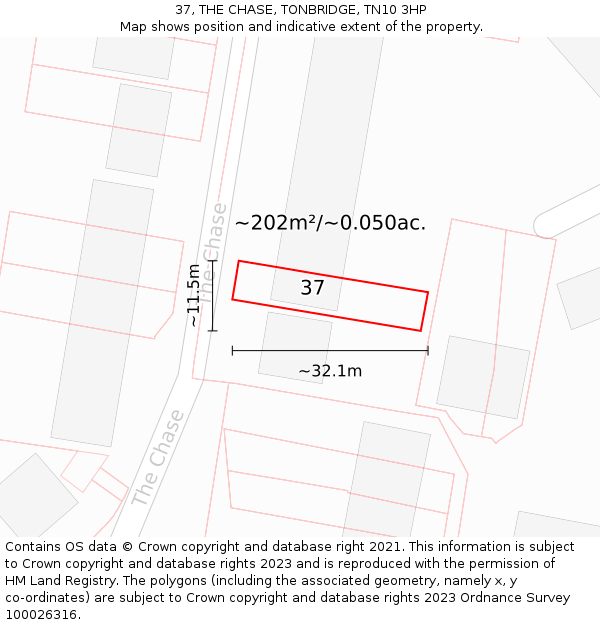 37, THE CHASE, TONBRIDGE, TN10 3HP: Plot and title map