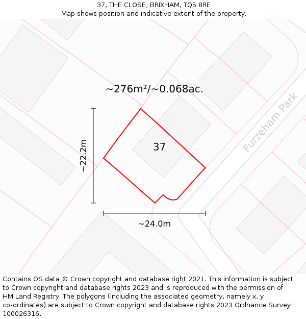 37, THE CLOSE, BRIXHAM, TQ5 8RE: Plot and title map