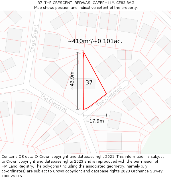 37, THE CRESCENT, BEDWAS, CAERPHILLY, CF83 8AG: Plot and title map