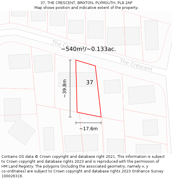 37, THE CRESCENT, BRIXTON, PLYMOUTH, PL8 2AP: Plot and title map