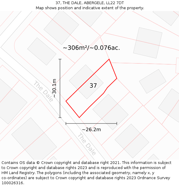 37, THE DALE, ABERGELE, LL22 7DT: Plot and title map