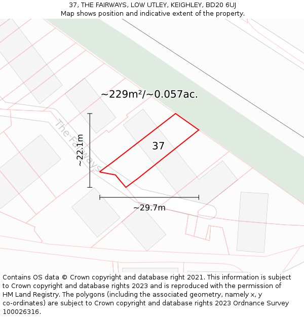 37, THE FAIRWAYS, LOW UTLEY, KEIGHLEY, BD20 6UJ: Plot and title map