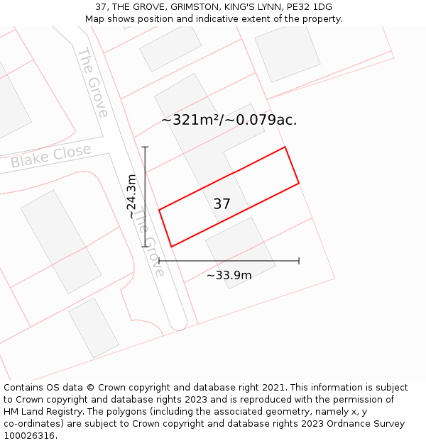 37, THE GROVE, GRIMSTON, KING'S LYNN, PE32 1DG: Plot and title map