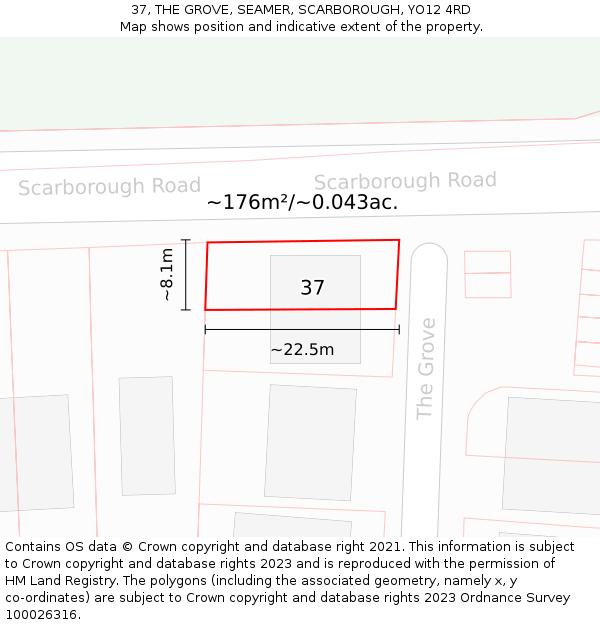 37, THE GROVE, SEAMER, SCARBOROUGH, YO12 4RD: Plot and title map