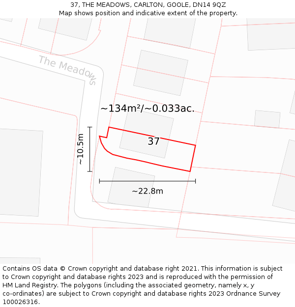 37, THE MEADOWS, CARLTON, GOOLE, DN14 9QZ: Plot and title map