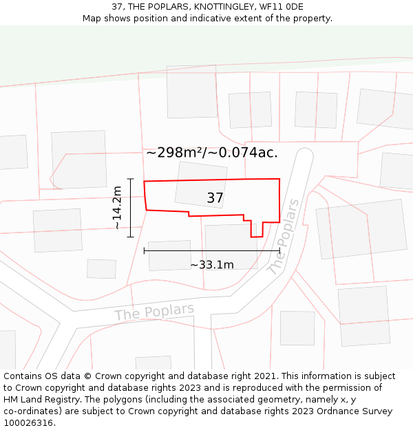37, THE POPLARS, KNOTTINGLEY, WF11 0DE: Plot and title map
