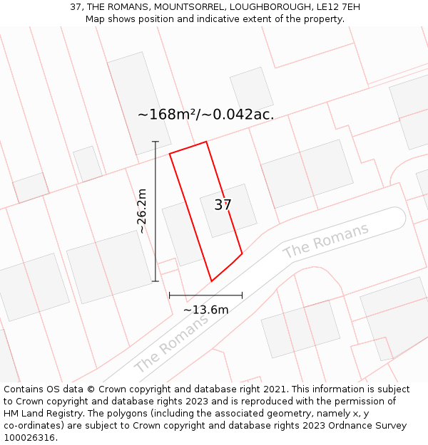 37, THE ROMANS, MOUNTSORREL, LOUGHBOROUGH, LE12 7EH: Plot and title map