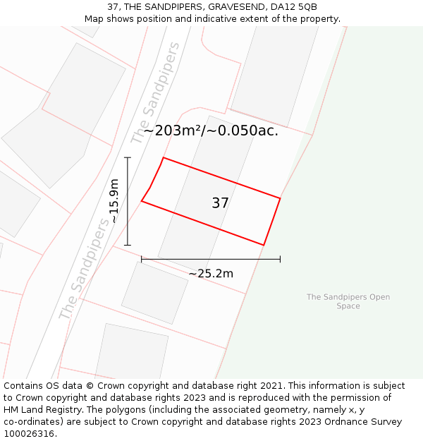 37, THE SANDPIPERS, GRAVESEND, DA12 5QB: Plot and title map