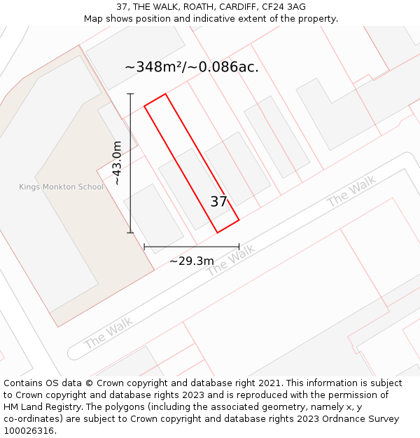 37, THE WALK, ROATH, CARDIFF, CF24 3AG: Plot and title map