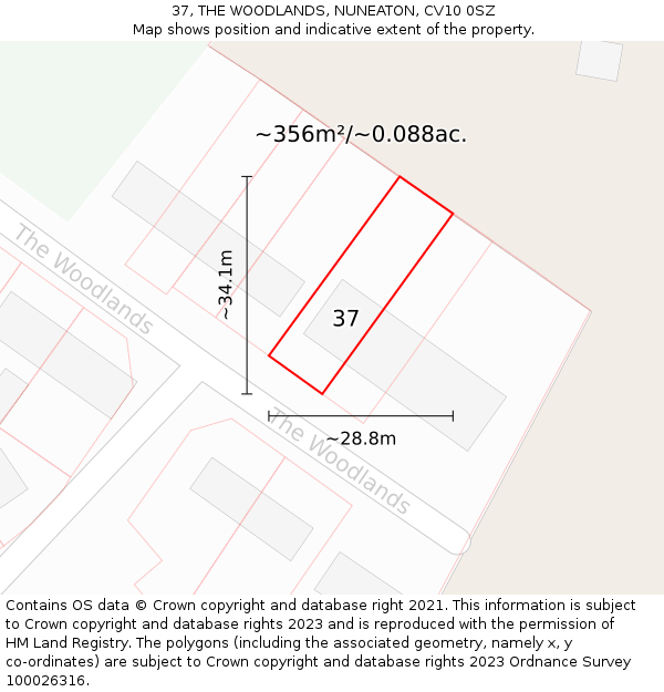 37, THE WOODLANDS, NUNEATON, CV10 0SZ: Plot and title map