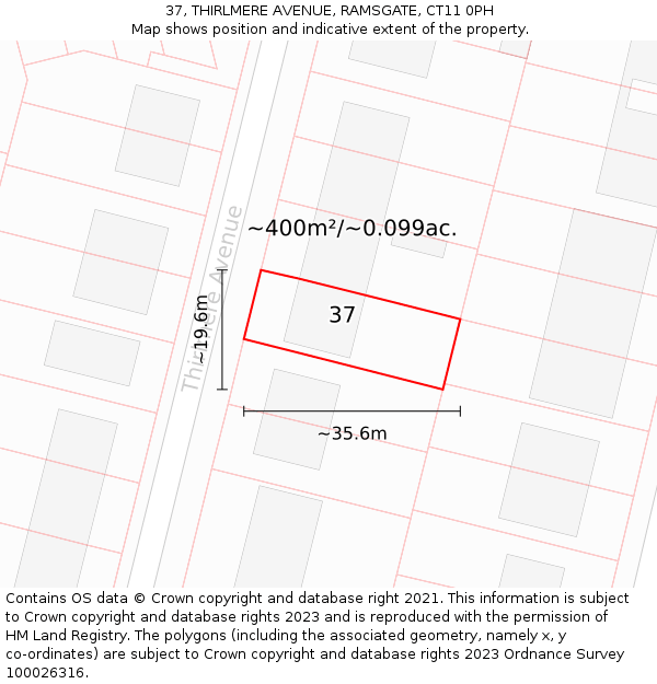 37, THIRLMERE AVENUE, RAMSGATE, CT11 0PH: Plot and title map