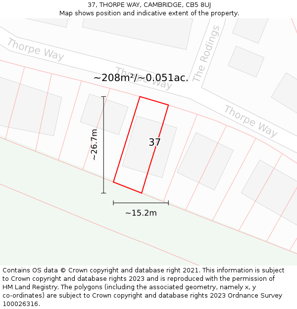 37, THORPE WAY, CAMBRIDGE, CB5 8UJ: Plot and title map