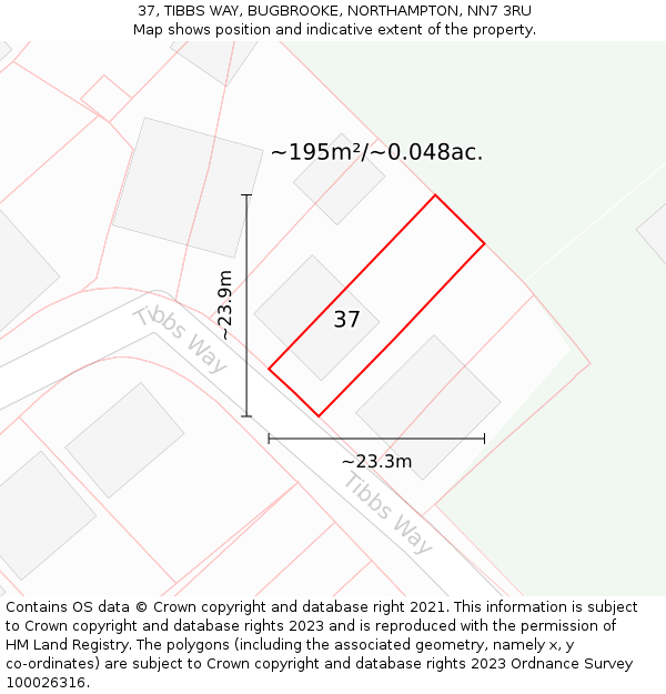 37, TIBBS WAY, BUGBROOKE, NORTHAMPTON, NN7 3RU: Plot and title map