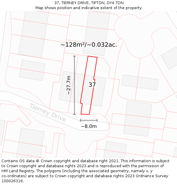 37, TIERNEY DRIVE, TIPTON, DY4 7DN: Plot and title map