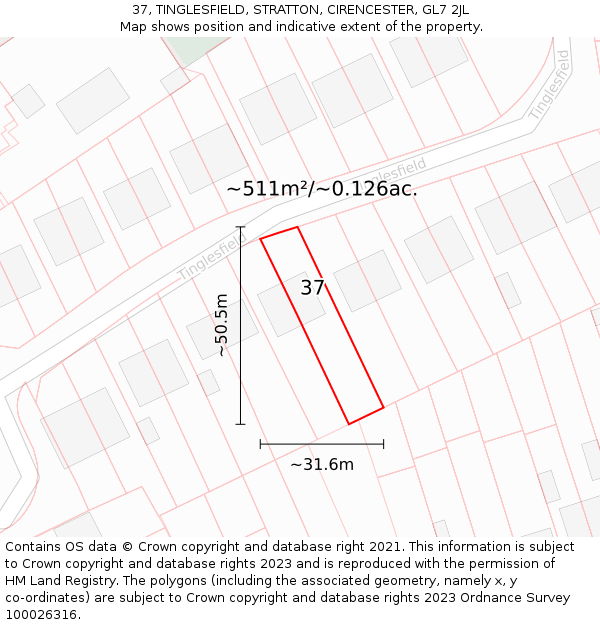 37, TINGLESFIELD, STRATTON, CIRENCESTER, GL7 2JL: Plot and title map