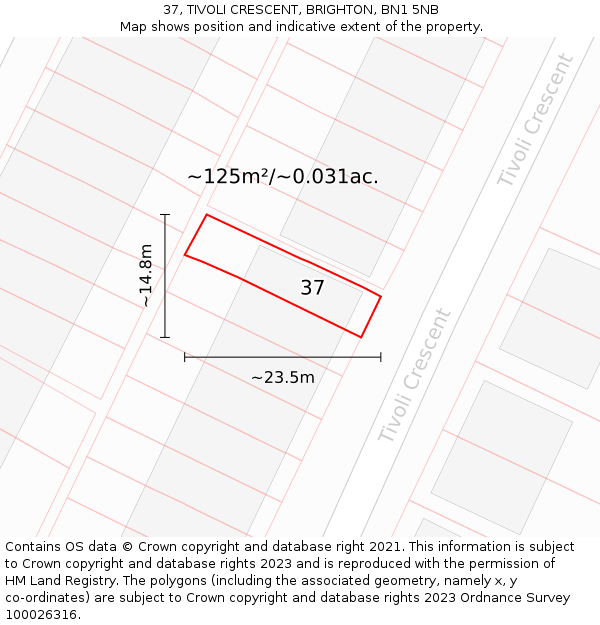 37, TIVOLI CRESCENT, BRIGHTON, BN1 5NB: Plot and title map