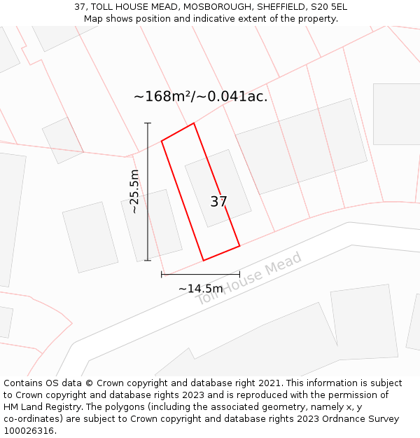 37, TOLL HOUSE MEAD, MOSBOROUGH, SHEFFIELD, S20 5EL: Plot and title map